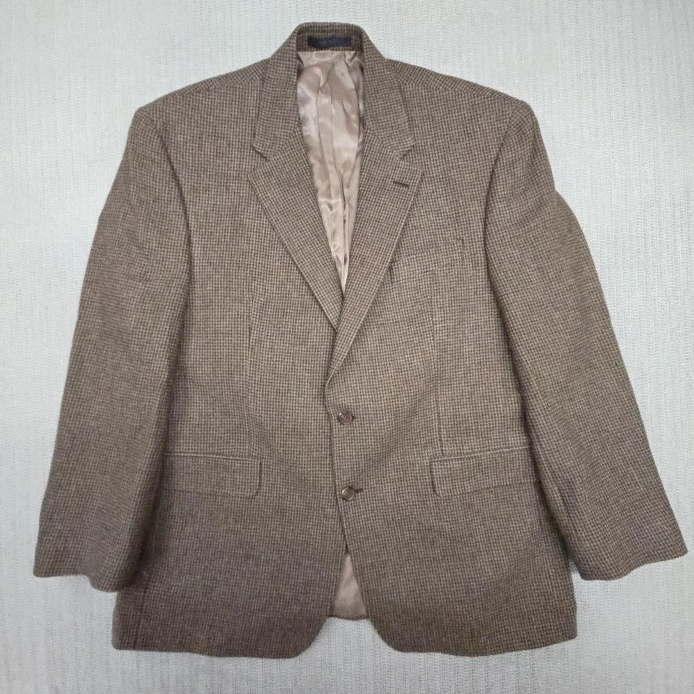 Lauren Ralph Lauren Blazer Mens 44 Brown Wool Tweed Check Sport Coat Jacket